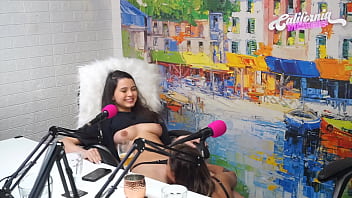 Flavia Oliver pleasures Natasha Steffens with oral sex during podcast recording