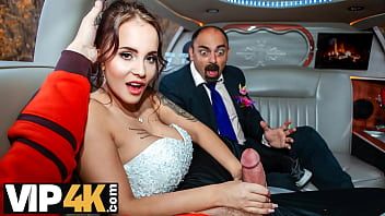 A lucky stranger gets to have sex with a beautiful bride in a luxurious limousine on her wedding day