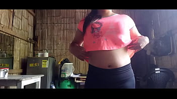 Amateur homemade video of a curvy Latina with big natural tits